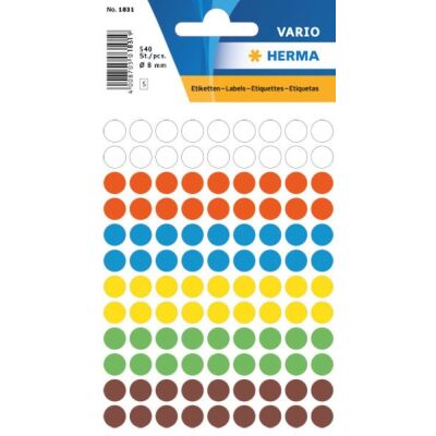 Markierungspunkte Ø 8 mm, farbig sortiert, 540 Etiketten, permanent haftend, für Handbeschriftung, Packung à 5 Blatt
