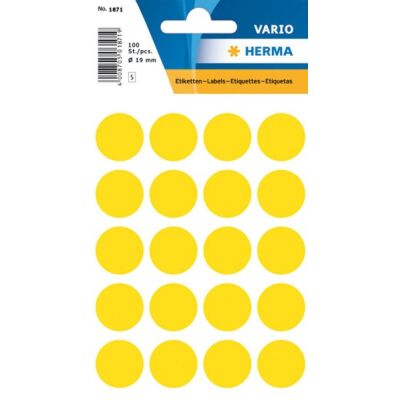 Markierungspunkte Ø 19 mm, gelb, 100 Etiketten, permanent haftend, für Handbeschriftung, Packung à 5 Blatt
