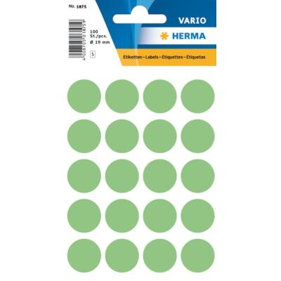 Markierungspunkte Ø 19 mm, grün, 100 Etiketten, permanent haftend, für Handbeschriftung, Packung à 5 Blatt