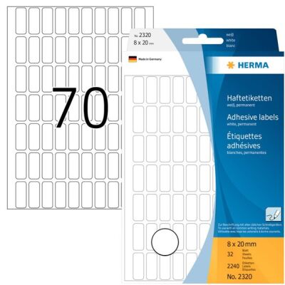 Vielzwecketiketten, 8 x 20 mm, 2.240 Etiketten, weiß, permanent haftend,für Handbeschriftung, Packung à 32 Blatt