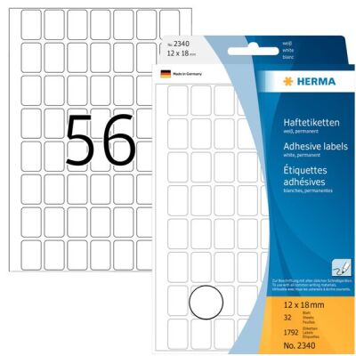Vielzwecketiketten, 12 x 18 mm, 1.792 Etiketten, weiß, permanent haftend, für Handbeschriftung, Packung à 32 Blatt