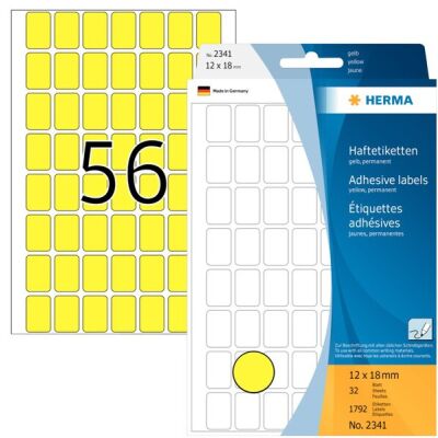 Vielzwecketiketten 12 x 18 mm, 1.792 Etiketten, gelb, permanent haftend, für Handbeschriftung, Packung à 32 Blatt