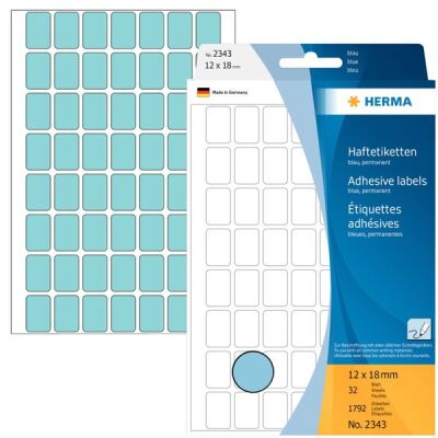 Vielzwecketiketten 12 x 18 mm, 1.792 Etiketten, blau, permanent haftend, für Handbeschriftung , Packung à 32 Blatt
