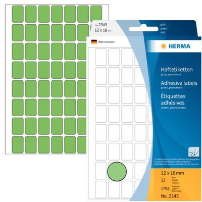 Vielzwecketiketten 12 x 18 mm, 1.792 Etiketten, grün, permanent haftend, für Handbeschriftung , Packung à 32 Blatt