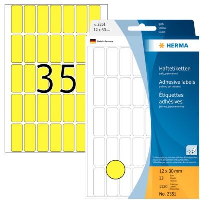 Vielzwecketiketten 12 x 18 mm, 1.120 Etiketten, gelb, permanent haftend, für Handbeschriftung , Packung à 32 Blatt