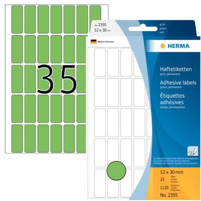 Vielzwecketiketten 12 x 30 mm, 1.120 Etiketten, grün, permanent haftend, für Handbeschriftung , Packung à 32 Blatt