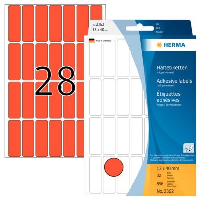 Vielzwecketiketten 13 x 40 mm, 896 Etiketten, rot, permanent haftend, für Handbeschriftung , Packung à 32 Blatt