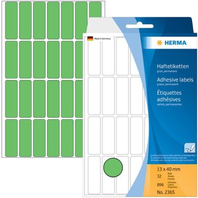Vielzwecketiketten 13 x 40 mm, 896 Etiketten, grün, permanent haftend, für Handbeschriftung , Packung à 32 Blatt