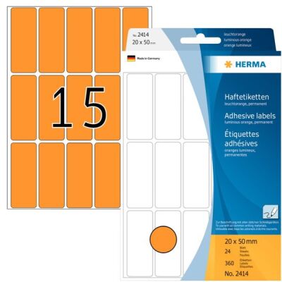 Vielzwecketiketten 20 x 50 mm, 360 Etiketten, leuchtorange, permanent haftend, für Handbeschriftung , Packung à 32 Blatt