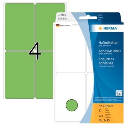 Vielzwecketiketten 52 x 82 mm, 128 Etiketten, grün, permanent haftend, für Handbeschriftung , Packung à 32 Blatt