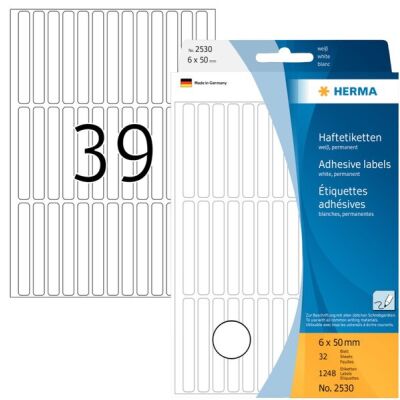 Vielzwecketiketten, 6 x 50 mm, 1.248 Etiketten, weiß, permanent haftend,für Handbeschriftung, Packung à 32 Blatt