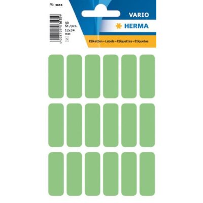 Vielzwecketiketten 12 x 34 mm, 90 Etiketten, grün, permanent haftend, für Handbeschriftung, Packung à 5 Blatt