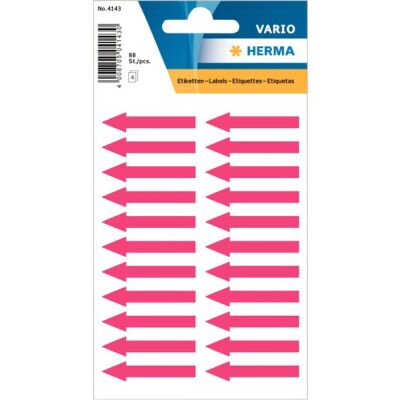 Herma Hinweisetiketten, 37x7mm, leuchtrot, 88 Etiketten, Pfeilform, Packung à 4 Blatt