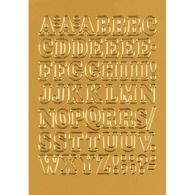 Buchstaben 12 mm, 61 Etiketten, Aufdruck: A-Z, Folie, glänzend, gold, 61 Stück/Blatt, Packung à 1 Blatt