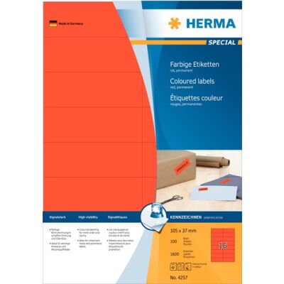 Farbige Etiketten 105 x 37 mm, 1.600 Etiketten, rot, permanenthaftend, Packung à 100 Blatt