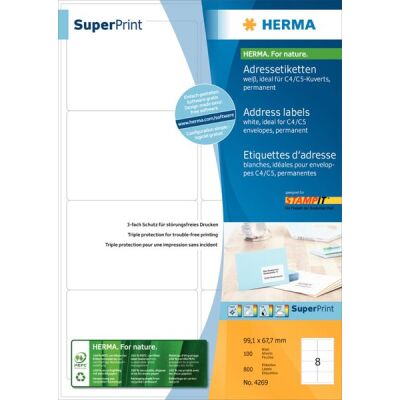 PREMIUM Adressetiketten 99,1 x 67,7 mm, 800 Etiketten, weiß, matt, permanent haftend, Blattformat: DIN A4, Packung à 100 Blatt