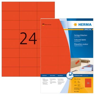 Farbige Etiketten 70 x 37 mm, 2.400 Etiketten, rot, permanenthaftend, Packung à 100 Blatt