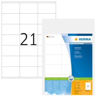 PREMIUM Etiketten, 70 x 42 mm, 10.500 Stück, weiß, matt, permanent haftend, 1 Packung = 500 Blatt = 10.500 Stück