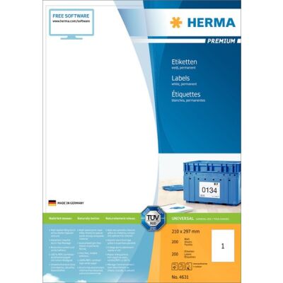 PREMIUM Etiketten 210 x 297 mm, 100 Etiketten , weiß, matt, permanent haftend, Blattformat: DIN A4, Packung à 100 Blatt