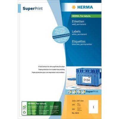 PREMIUM Etiketten 210 x 297 mm, 200 Etiketten , weiß, matt, permanent haftend, Blattformat: DIN A4, Packung à 200 Blatt