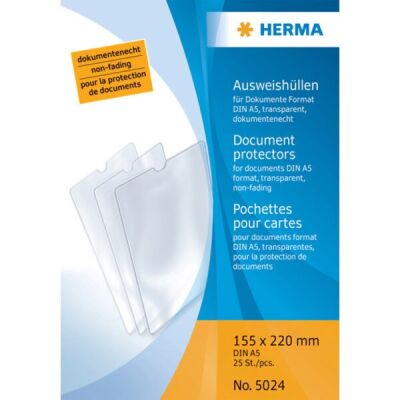 Ausweishülle 155 x 220 mm transparent für Dokumente im Format A5, Packung à 25 Stück