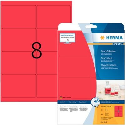 Neonetiketten 99,1 x 67,7 mm, 160 Etiketten, trennbar, Papier (matt), leuchtrot, 8 Stück/Blatt, Packung à 20 Blatt
