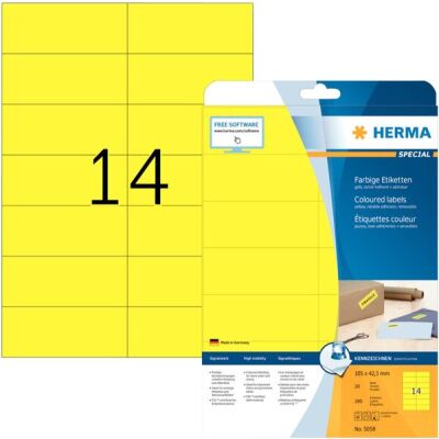 Farbige Etiketten 105 x 42,3 mm, 280 Etiketten, gelb, ablösbar, Packung à 20 Blatt