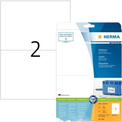 PREMIUM Etiketten 210 x 148 mm, 50 Etiketten , weiß, matt, permanent haftend, Blattformat: DIN A4, Packung à 25 Blatt