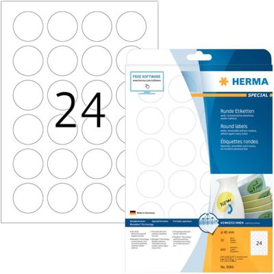 Ablösbare Etiketten Ø 40 mm, 900 Etiketten, weiß, rund, wieder haftend, Packung à 25 Blatt