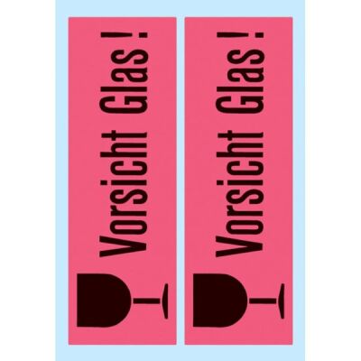 Hinweisetiketten "Vorsicht Glas" 39 x 118 mm, leuchtrot, 10 Etiketten