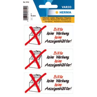 Hinweisetiketten "Bitte Keine Werbung keine Anzeigenblätter!", 10 Packung à 3 Etiketten