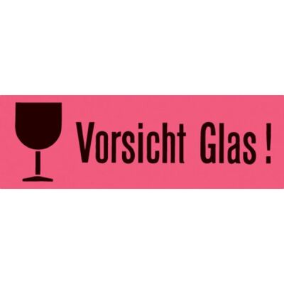Versandzettel "Vorsicht Glas" 39 x 118 mm,  leuchtrot, 1.000 Etiketten, Packung à 250 Blatt