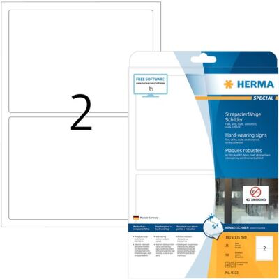Schilder 190 x 135 mm, 50  Etiketten, Folie weiss, Packung à 25 Blatt
