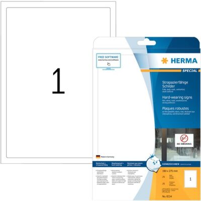 Schilder 190 x 275 mm, 25 Etiketten, Folie weiss, Packung à 25 Blatt