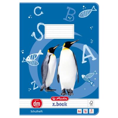 Schulheft A4, 16 Blatt, 80 g, Lineatur dm, liniert mit Hilfslinie, Motiv Pinguin