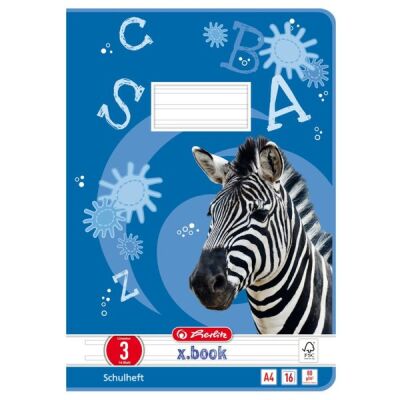 Schulheft A4, 16 Blatt, 80 g, Lineatur 03, liniert ohne Rand, 3. Schuljahr, Motiv Zebra