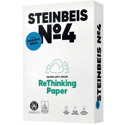 Steinbeis No. 4 Recycling-Kopierpapier, DIN A4, 80 g/qm, weiß, Weißegrad: 135 CIE, Packung à 500 Blatt