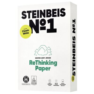 Steinbeis No. 1 Kopierpapier, Recycling, DIN A3, 80 g/qm, weiß, Weißegrad: 55 CIE, Packung à 500 Blatt
