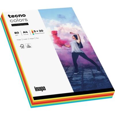 Kopierpapier, Tecno Colors, A4, Mix, intensiv, 5 x 20 Blatt