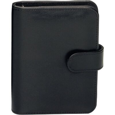 Systemplaner, A6, Lederimitat, schwarz, mit Druckknopf, ohne Kalender