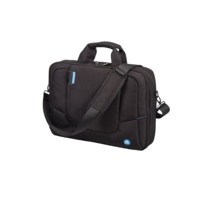Laptoptasche RPET, schwarz, mit abnehmbarem Trageriemen, gepolstertes Laptop- und Tabletfach, Trolleyband, Einschubfach an Rückseite