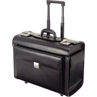 Pilotenkoffer mit Trolley Echt Leder schwarz 47,5x21,0x36,5cm #45250