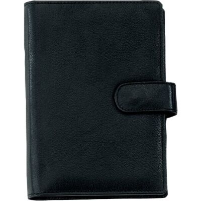 Systemplaner, A6, Nappaleder, schwarz, mit Druckknopf, ohne Kalender