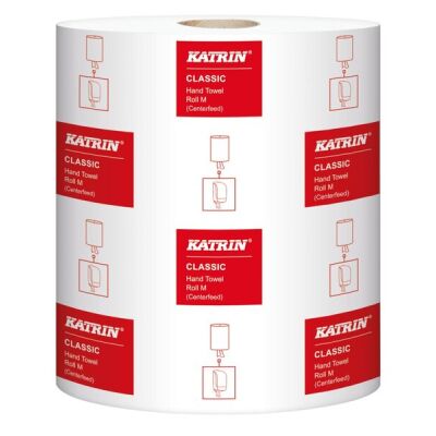 Handtuchrolle Katrin Classic M, weiß, 1-lagig, perforiert, 1 Packung = 6 Rollen, à 1000 Blatt = 300 m, Blattgröße 20,5 x 30 cm