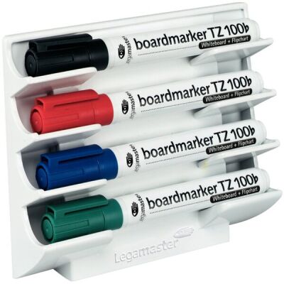 Whiteboard Markerhalter magnethaft für 4 Boardmarker, weiß