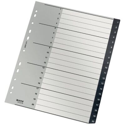 Register Recycle, PP, A4, 1 - 20, schwarz, 20 Blatt, Universallochung