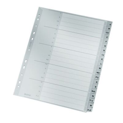 Plastikregister A4, Überbreite, Tabe: A-Z, Universallochung, grau, Maße: 297 x 238 mm