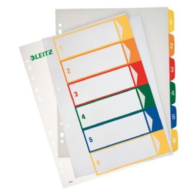 Plastikregister A4, Überbreite, Tabe: 1-6 (farbig), Universallochung, transparent, Maße: 305 x 245 mm