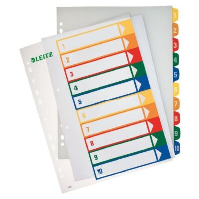 Plastikregister A4, Überbreite, Tabe: 1-10 (farbig), Universallochung, transparent, Maße: 305 x 245 mm
