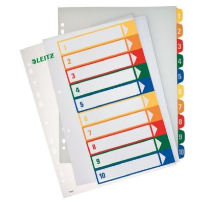 Plastikregister A4, Überbreite, Tabe: 1-10 (farbig), Universallochung, transparent, Maße: 305 x 245 mm